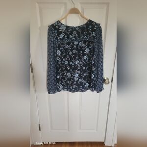 Ann Taylor Size L Blue Floral Blouse